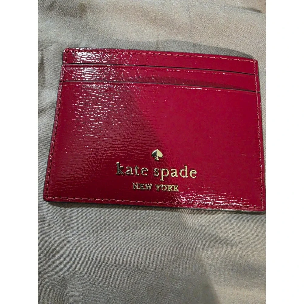 Kate Spade Madison Small Slim Card Holder Red Jam Textured Patent Leather KN225
